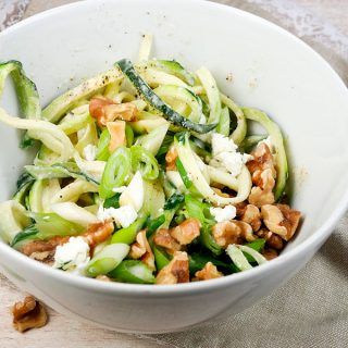 Low Carb Zucchini Spaghetti with Feta Cream and Walnuts