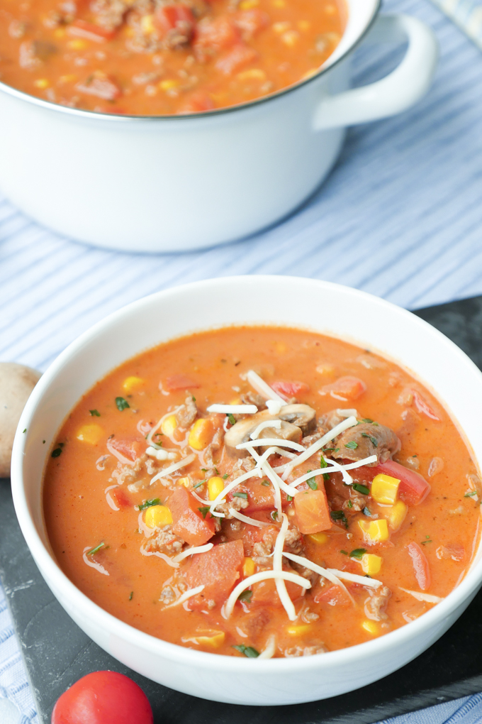 Low Carb Pizza Soup - made fast and really tasty