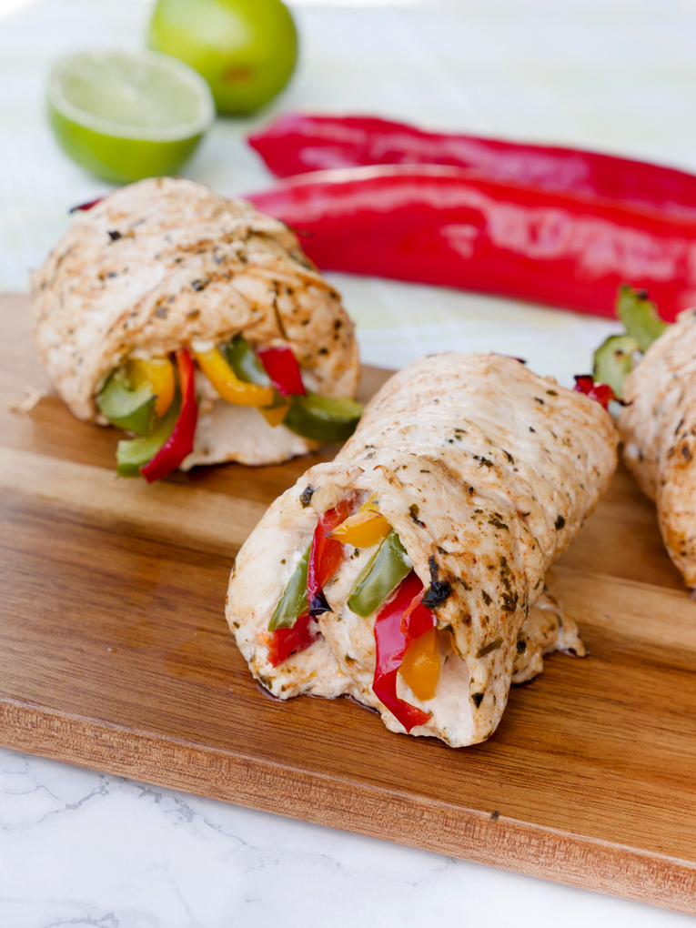 Schnelle Hähnchen Fajita Röllchen mit Paprika aus dem Backofen