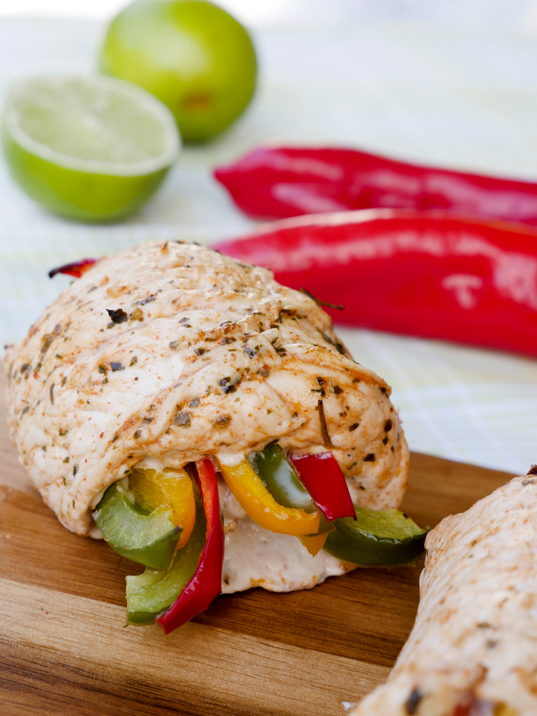 Chicken Fajita Röllchen mit Paprika aus dem Ofen