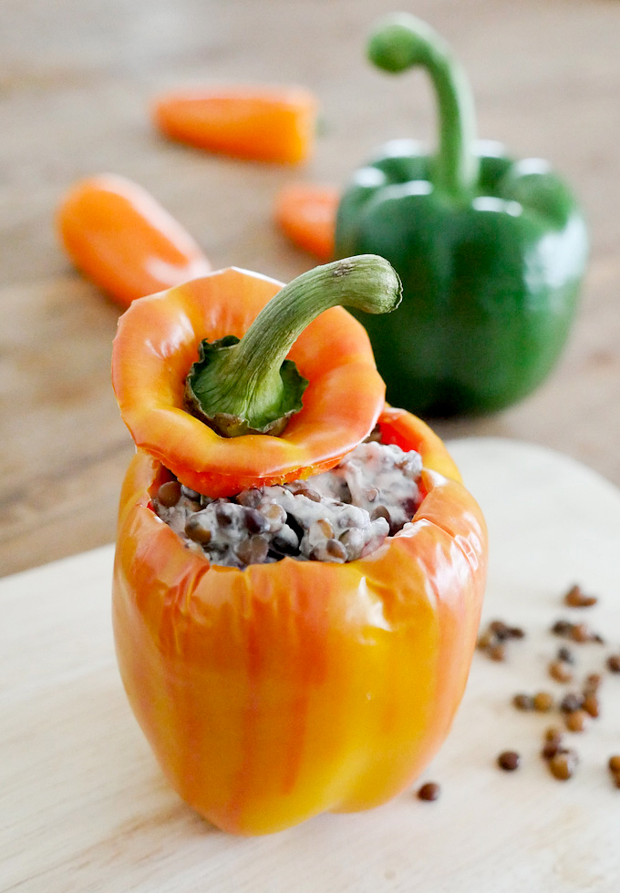 Recipe for Stuffed peppers with lentils and goat cheese - Enjoya 